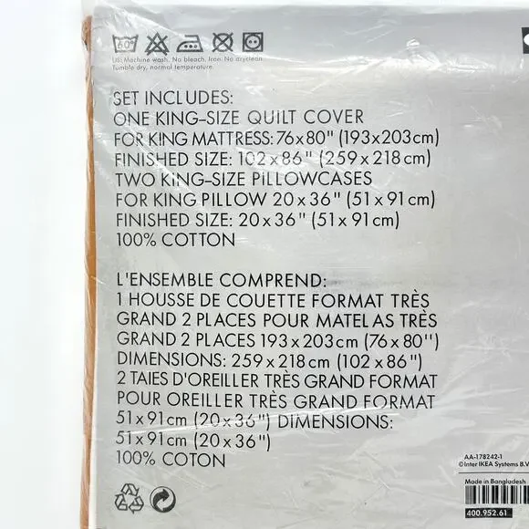 IKEA Tyra Rand King Duvet Cover + Pillowcases Striped 100% Cotton Maximalist New - Picture 3 of 11